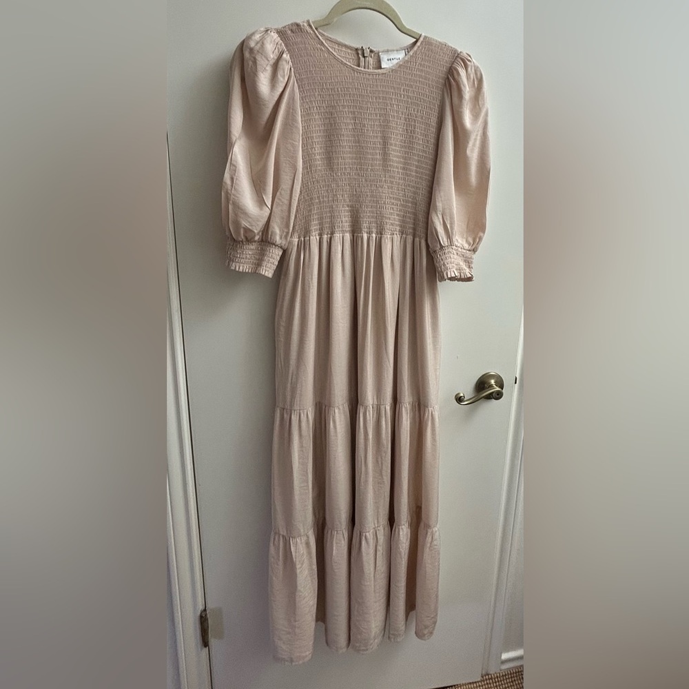 Smocked Bodice Midi Dress in Blush - Unbranded